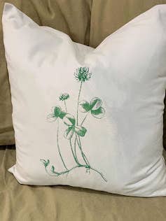 Clover Shamrock Pillow With Feather Insert for wholesale by Monique Perry Art