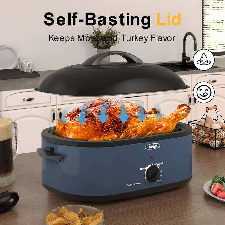 Heynemo - Wholesale Kitchen Appliance - 18-Quart Electric Roaster Oven with Self-Basting Lid, Blue
