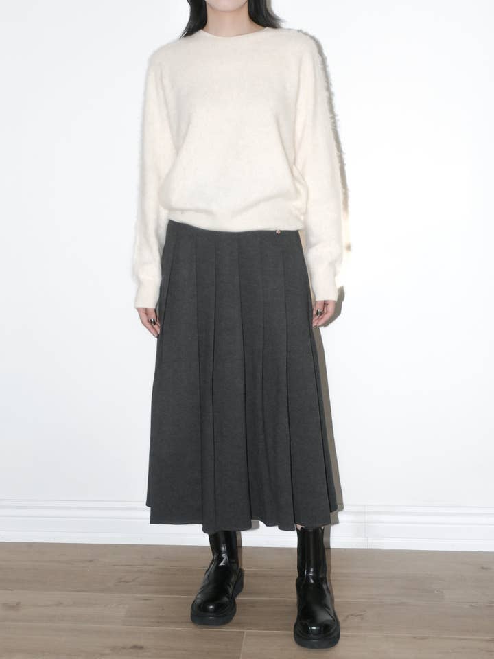Pleated Asymmetric Midi Skirt for wholesale by Blanc.Noize