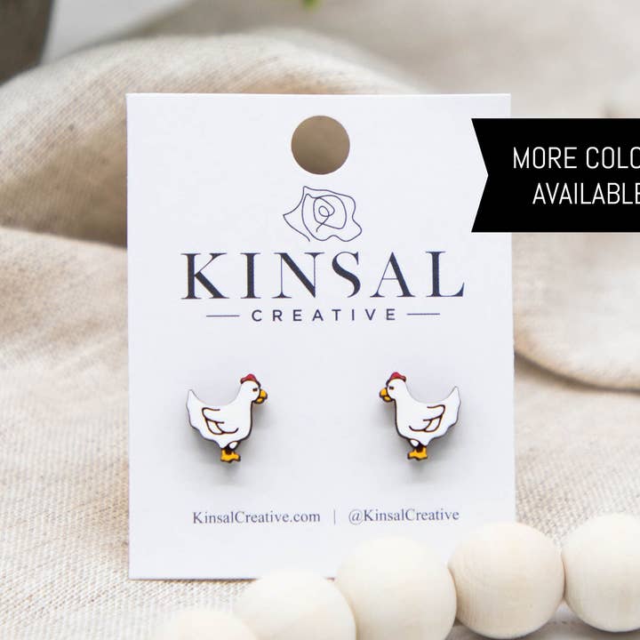 Kinsal Creative - Wholesale Stud/Post Earrings - Chicken Wood Stud Earrings