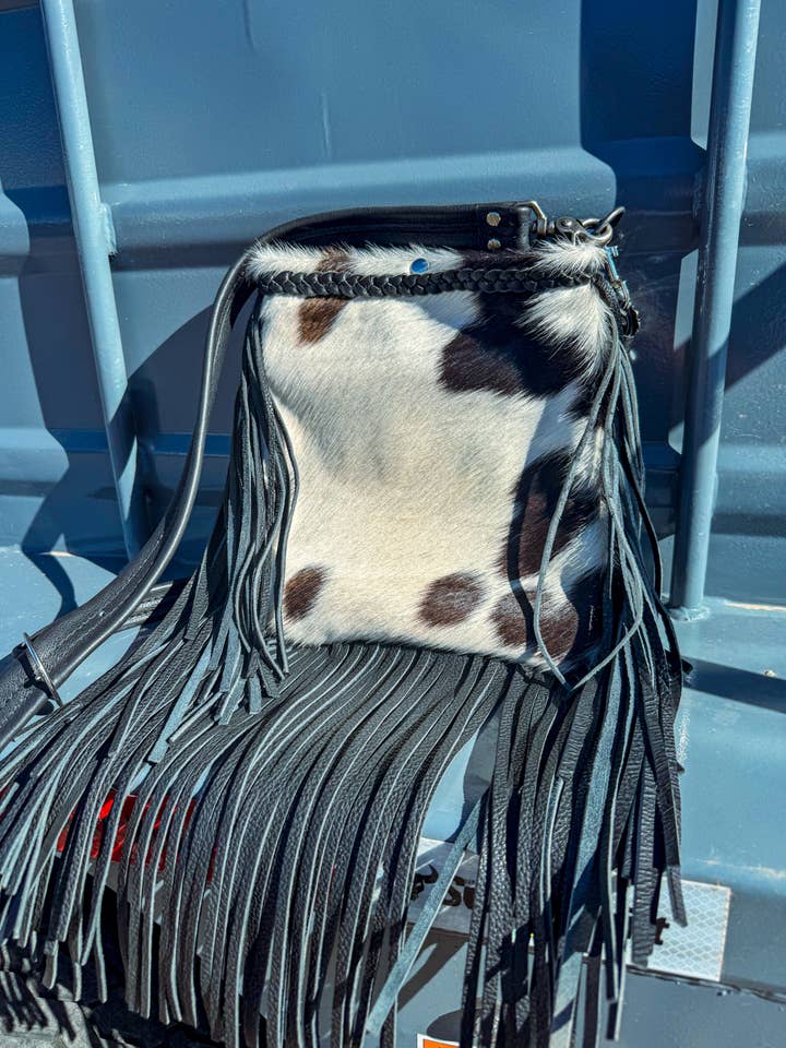 Classic Black & White Cowhide Crossbody Purse for wholesale by Wild Hancock Creations