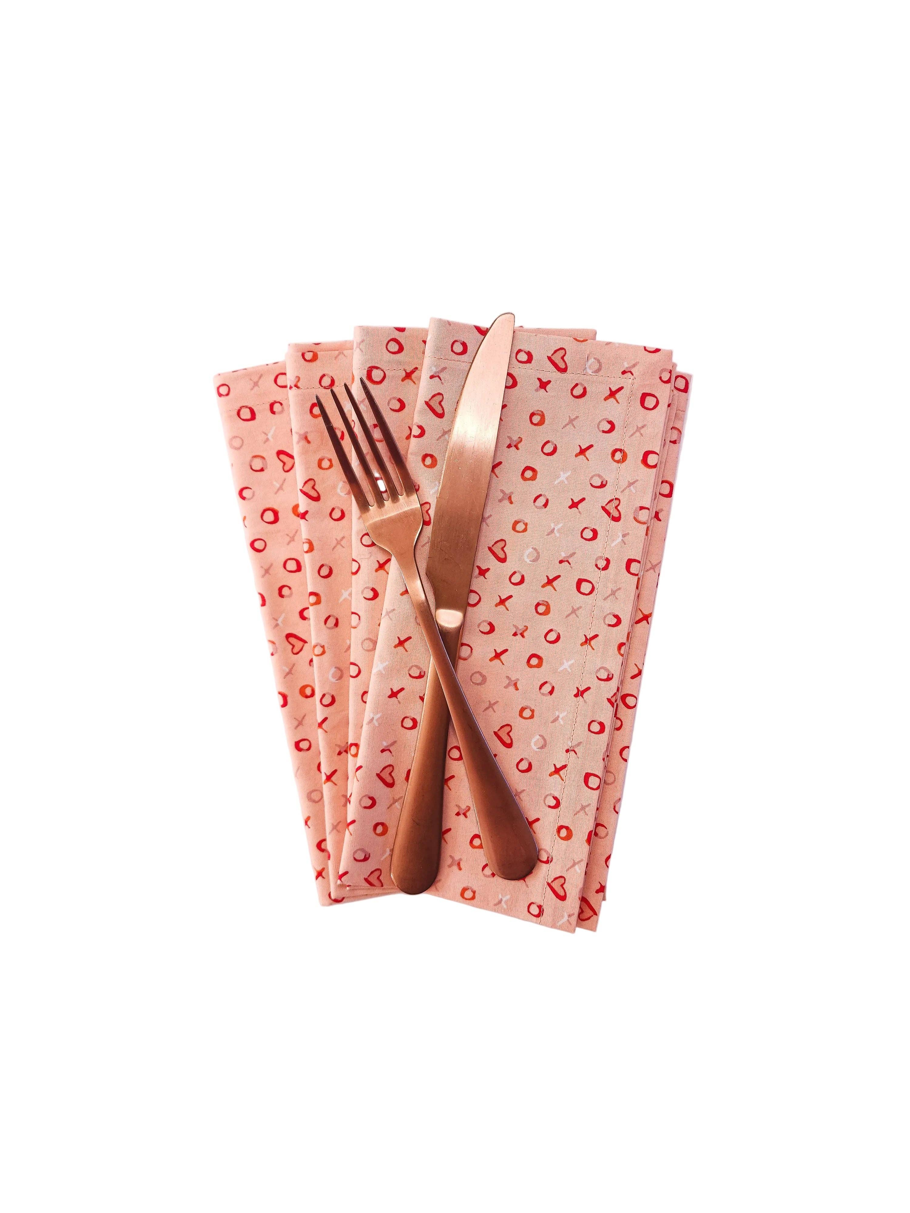 90 West Linen Co. - Wholesale Dinner & Cloth Napkin - Xs and Os Valentine's Day Napkins, Set of 46