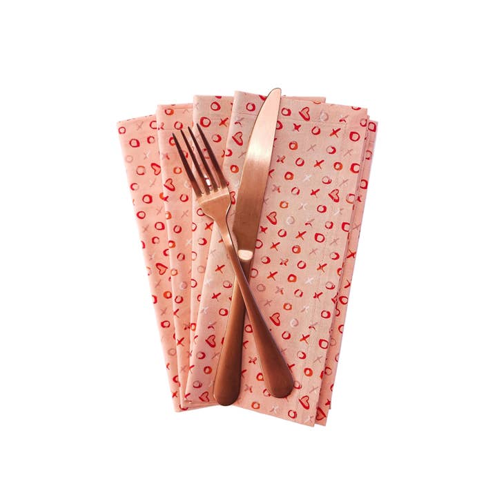 90 West Linen Co. - Wholesale Dinner & Cloth Napkin - Xs and Os Valentine's Day Napkins, Set of 46