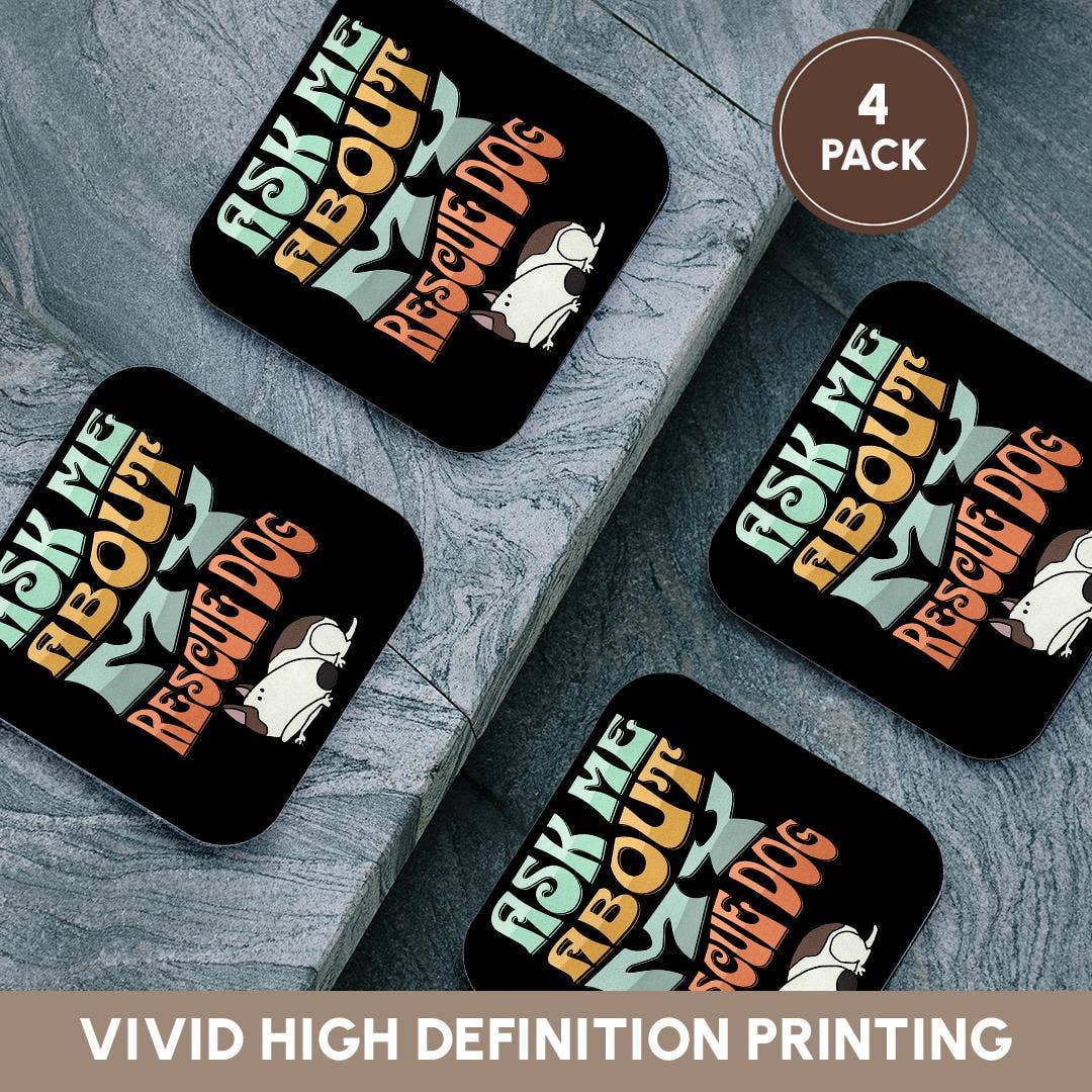 3dRose - Wholesale Coasters - 3dRose, Cute funny Ask me about my Rescue Dog Pets and Bull Terrier, Coaster12