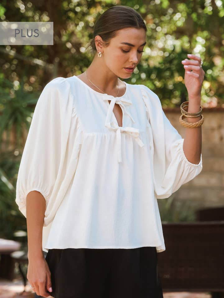 Oddi - Wholesale Blouse - Women's - Plus Solid Airflow Batwing 3/4 Sleeve Top