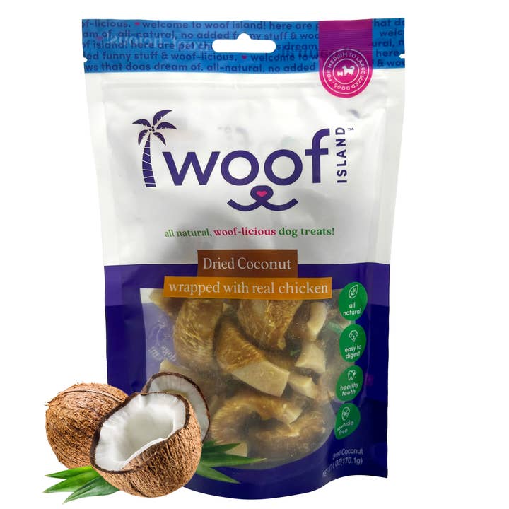 Dried Coconut Wrapped With Chicken - 6oz Bag for wholesale by Woof Island