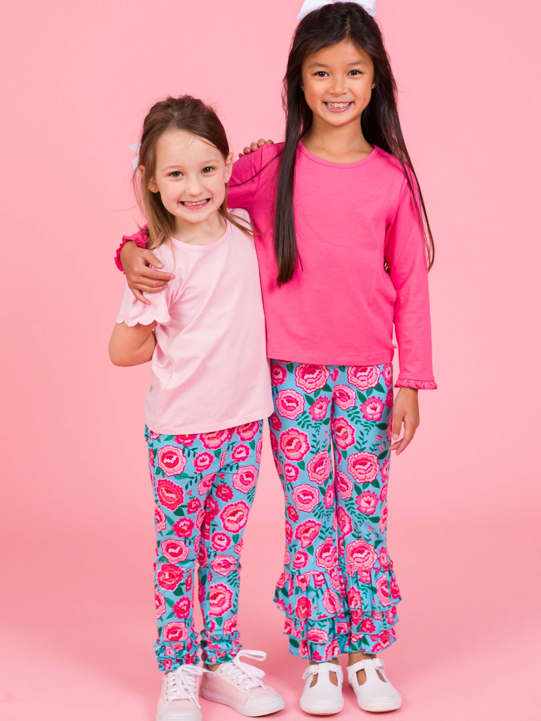 Azul Leggings Clássicas com Folhos Traseiros Assinatura para Meninas Pequenas com Flores Brilhantes para venda a revendedores na Faire5