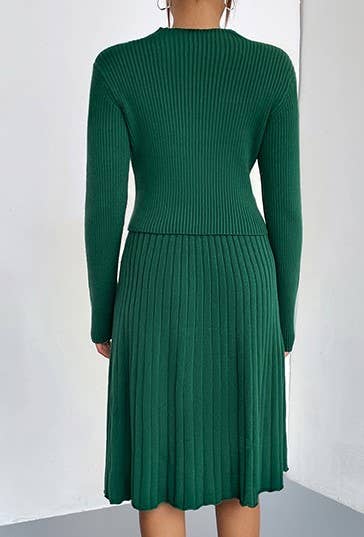 HIDDENBRAND - Wholesale Top & Skirt Set - Women's - Knitted Sweater Pleated Skirt Two-Piece Set2