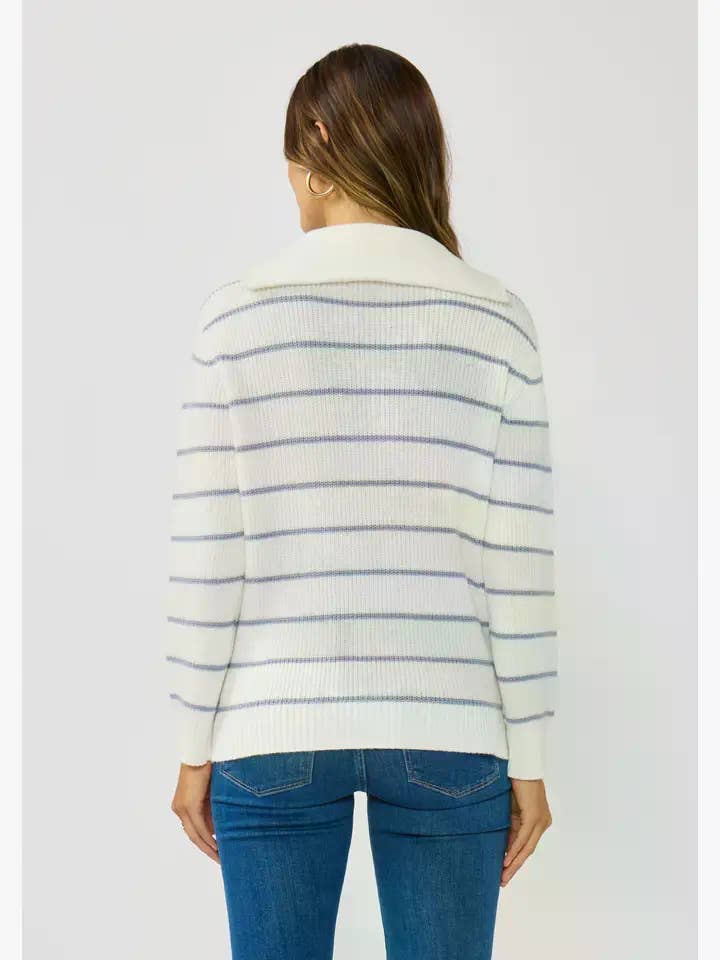 Lovestitch - Wholesale Knit Sweater - Women's - V-Neck Stripe Sweater with Zipper2