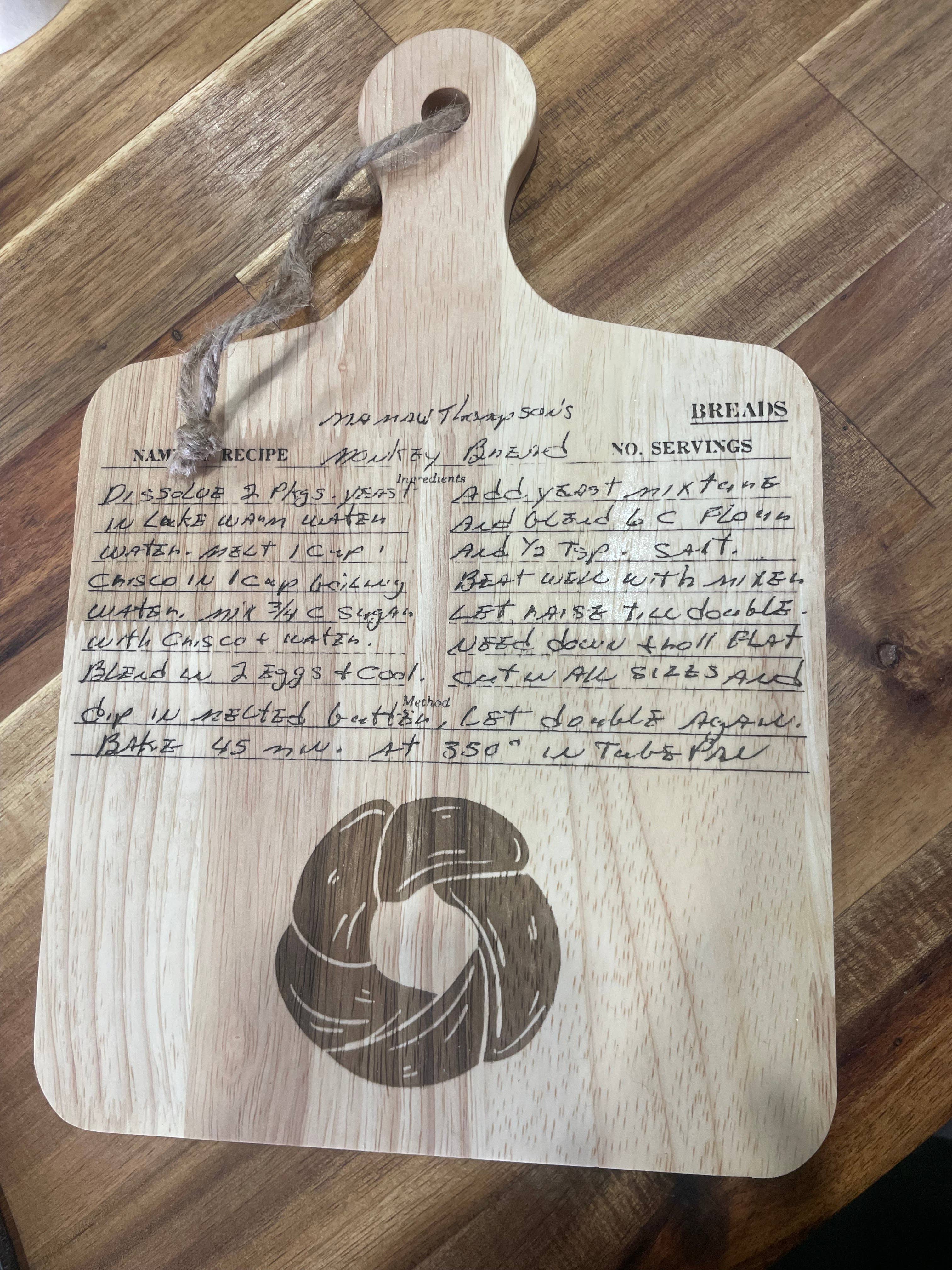 Oak And Iron Engraving - Wholesale Cutting Board - Handwritten Recipe Engraved Cutting Board1