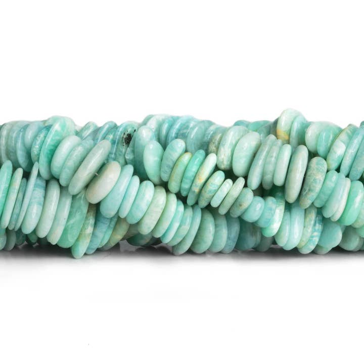 Croustilles longues Amazonite 7,5 pouces, 70 perles (grandes) pour la vente par The Bead Traders