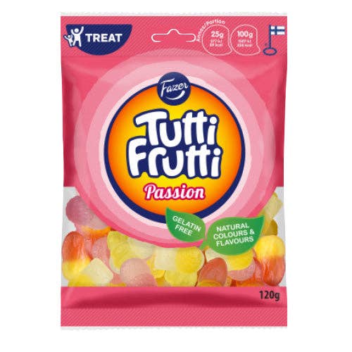Fazer Tutti Frutti Passion 120g pour la vente par Swedish Godis Shop