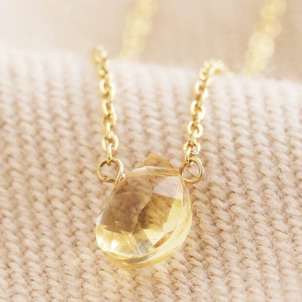Lisa Angel – wholesale Pendant/charm necklace – Semi-Precious Citrine Stone Teardrop Pendant Necklace0