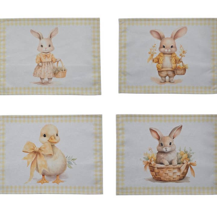 Set 4 tovagliette colazione Coniglio Giallo idrorepellenti per la vendita all'ingrosso da parte di Lunaria Lab