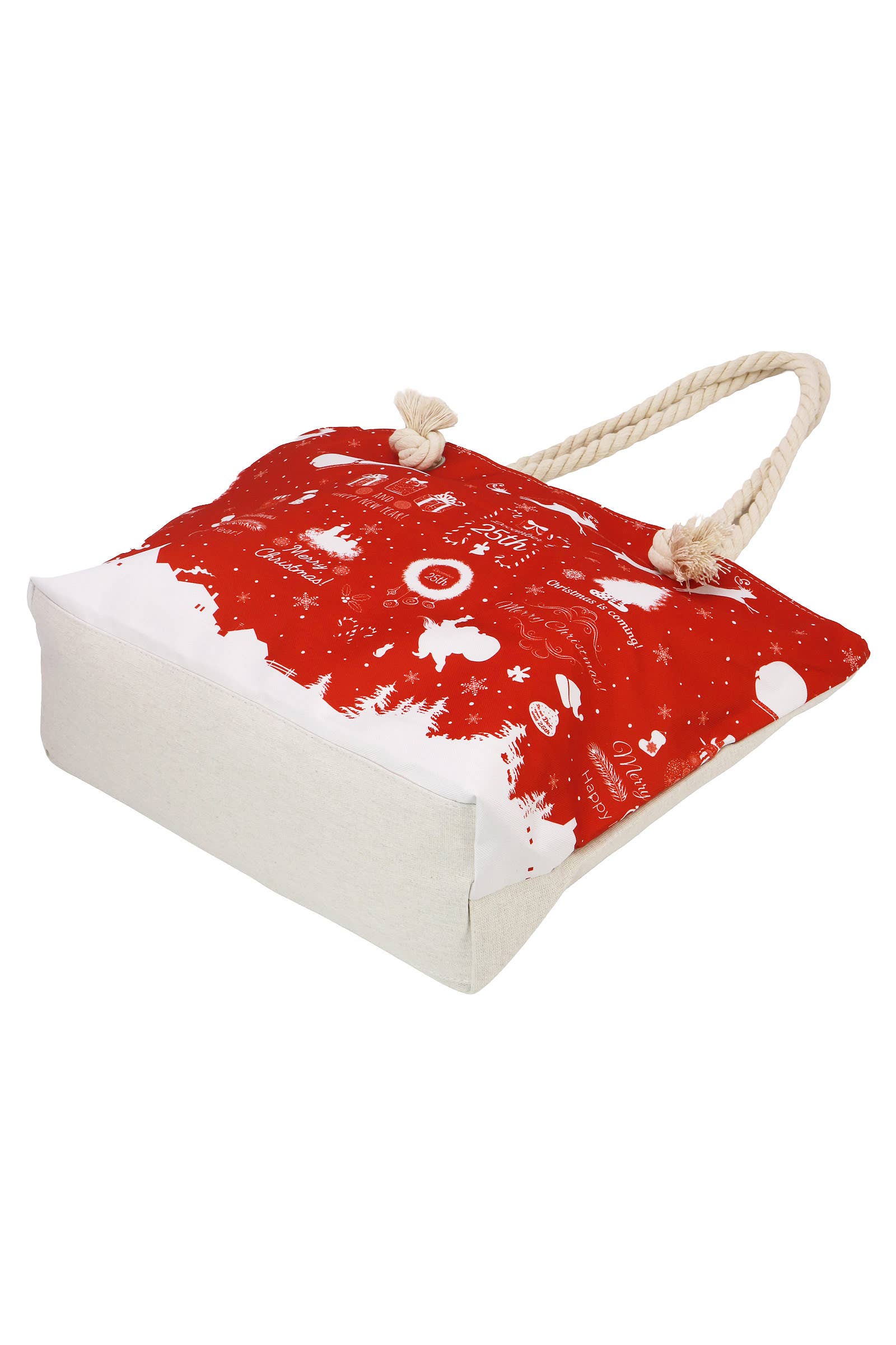RED WHITE Christmas Winter Village Zipper Canvas Tote Bag for wholesale on Faire2