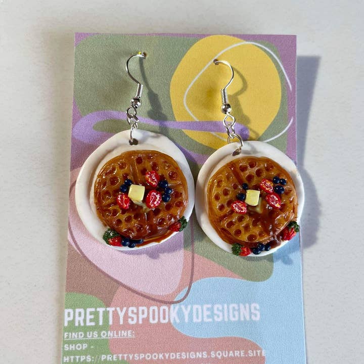 PrettySpookyDesigns – wholesale Dangle earrings – Polymer Clay Earrings - Waffle Dreams // Food // Breakfast3