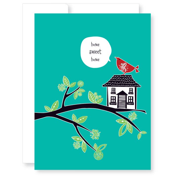 Carte de vœux de pendaison de crémaillère "Home Sweet Birdhouse" pour la vente par GreatArrow Graphics