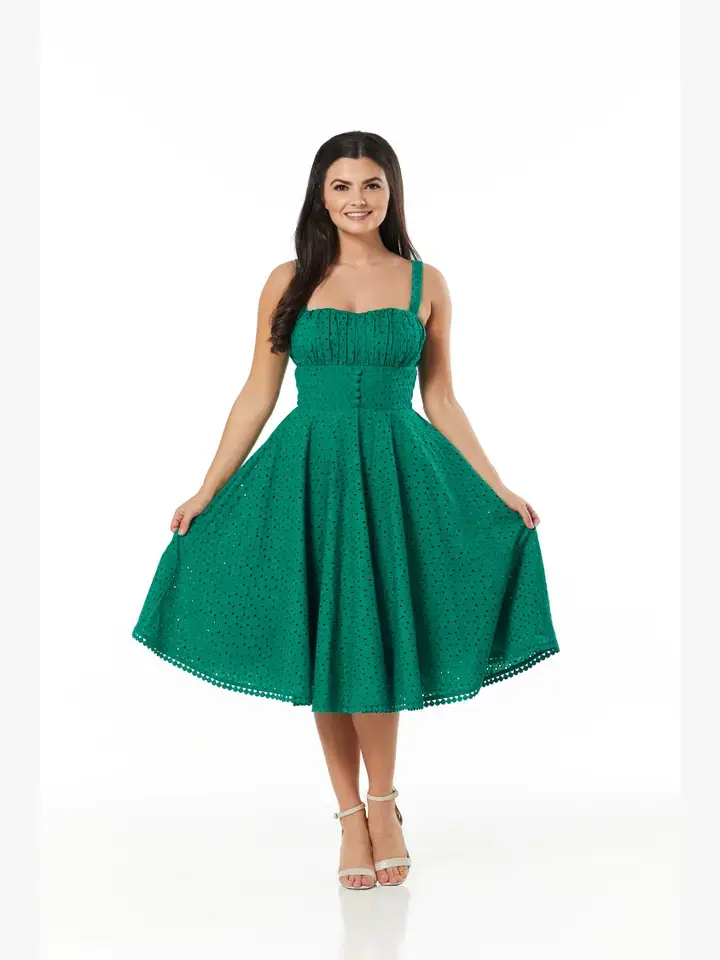 Timeless London - Wholesale Dress - Women's - Valerie Fit&Flare OrgCotton Broderie Anglaise Green Dress0