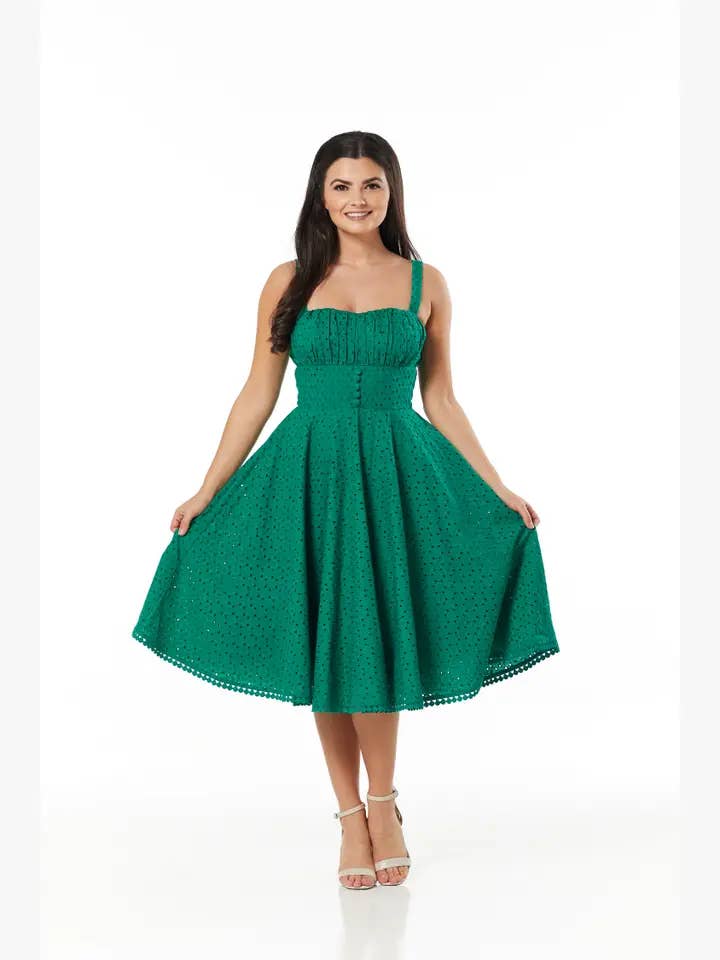 Timeless London - Wholesale Dress - Women's - Valerie Fit&Flare OrgCotton Broderie Anglaise Green Dress