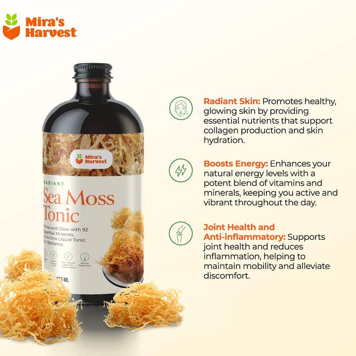 Rising Sun Distributors - Vendita all'ingrosso Vitamine/integratori orali - Mira's Harvest Radiant Sea Moss Tonic 16oz2