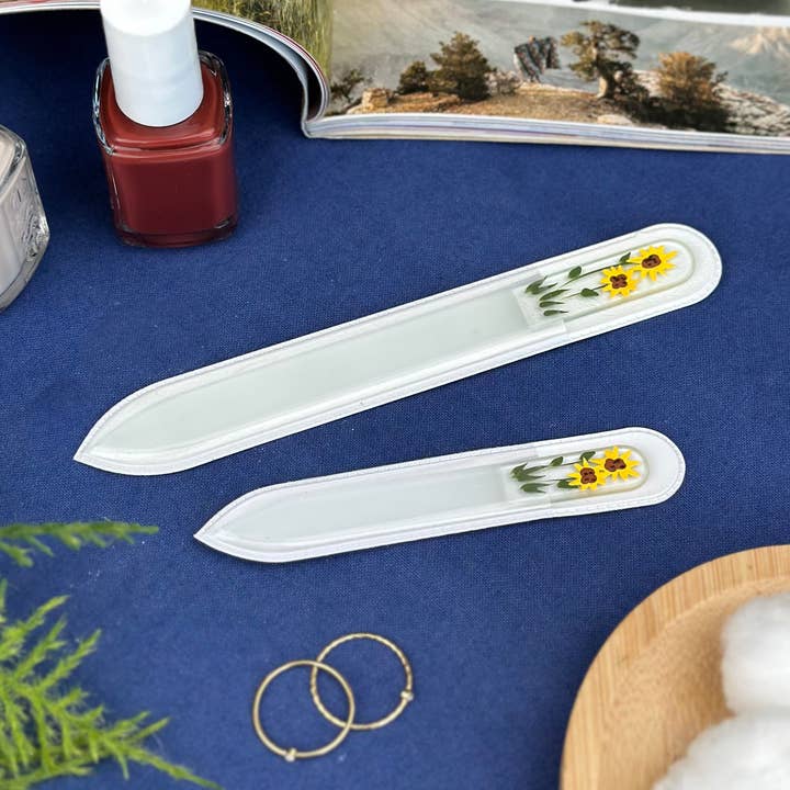 Hand Painted Glass Nail File - Sunflowers for wholesale by Blue Lemon Art