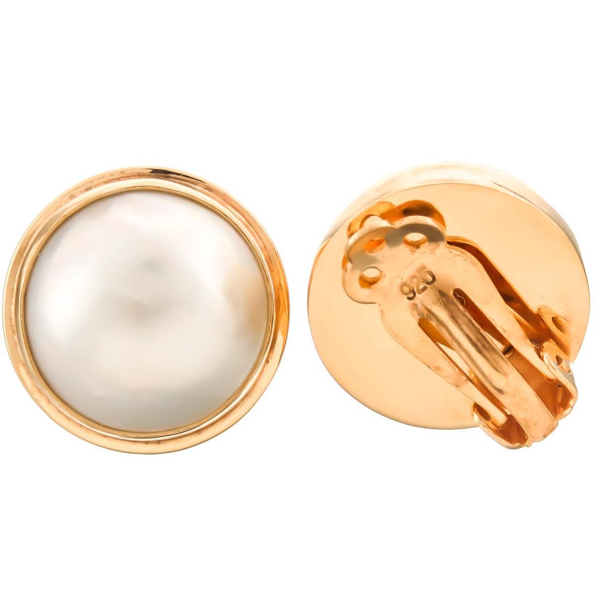 FifiRose - Wholesale Clip-On Earrings - 925 silver white mabe pearl gold plated sterling clip-on earrings, 11/16"1