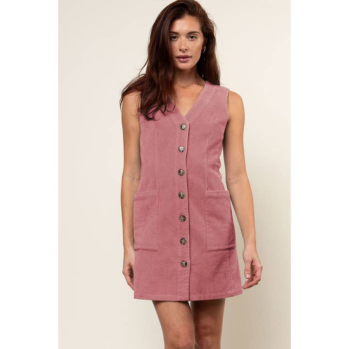 Abito Mini in Velluto a Coste con Bottoni sul Davanti per la vendita all'ingrosso da parte di Naked Zebra Rack