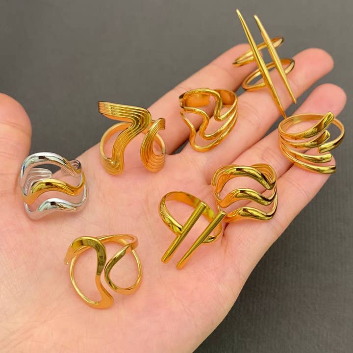 Anel geométrico de aço inoxidável banhado a ouro 18K - FGS por atacado de Mio Queena