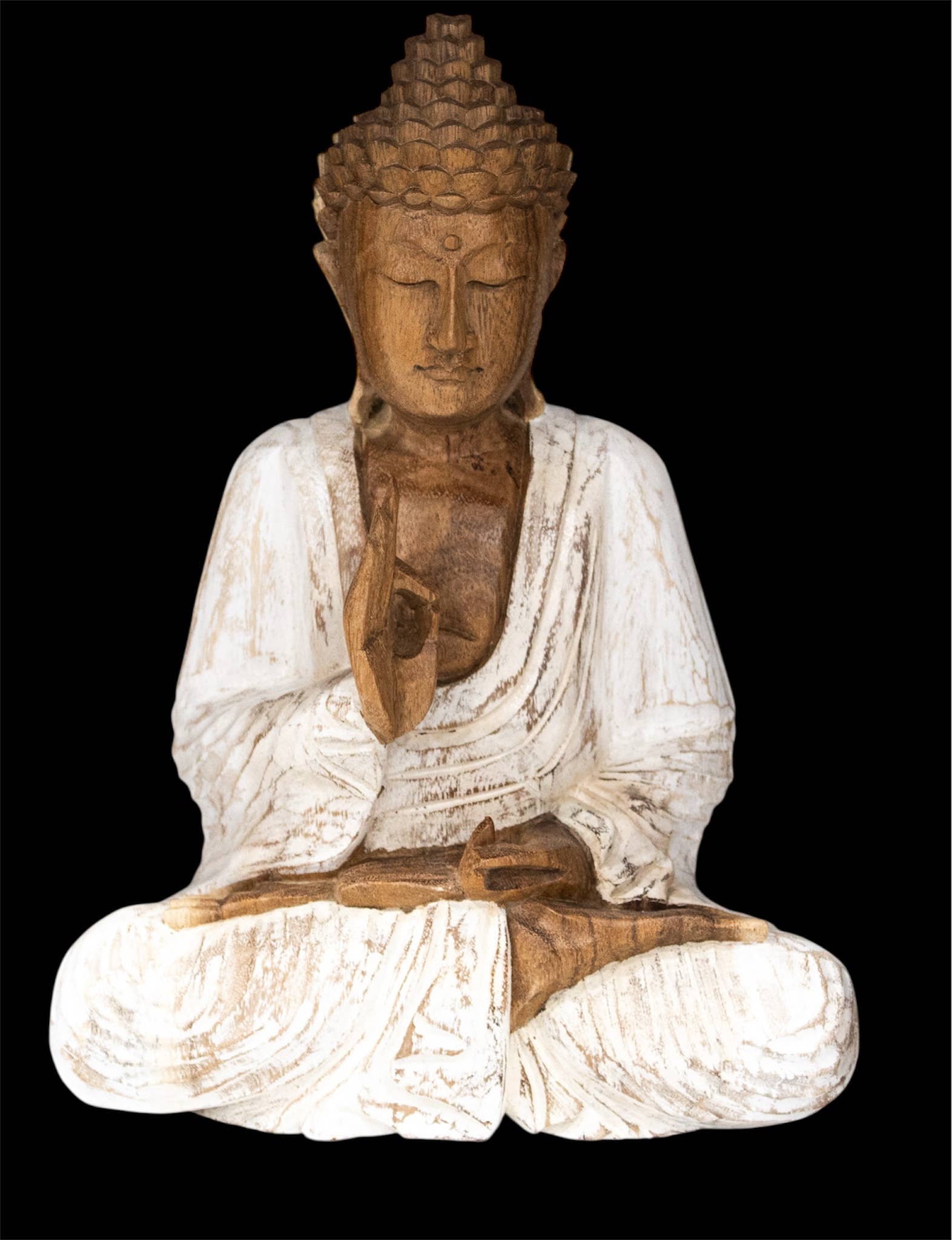 Quasar Gems USA – Großhandel Schreibtischausstattung – Kind & Baby – Weiße Buddha-Statue aus Holz, 30 cm3