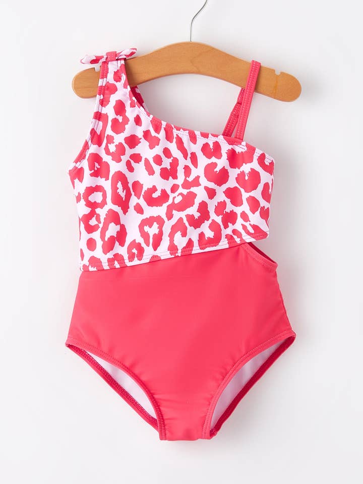 Girls Hot Pink Leopard Swimsuit for wholesale by Rylee Faith Designs
