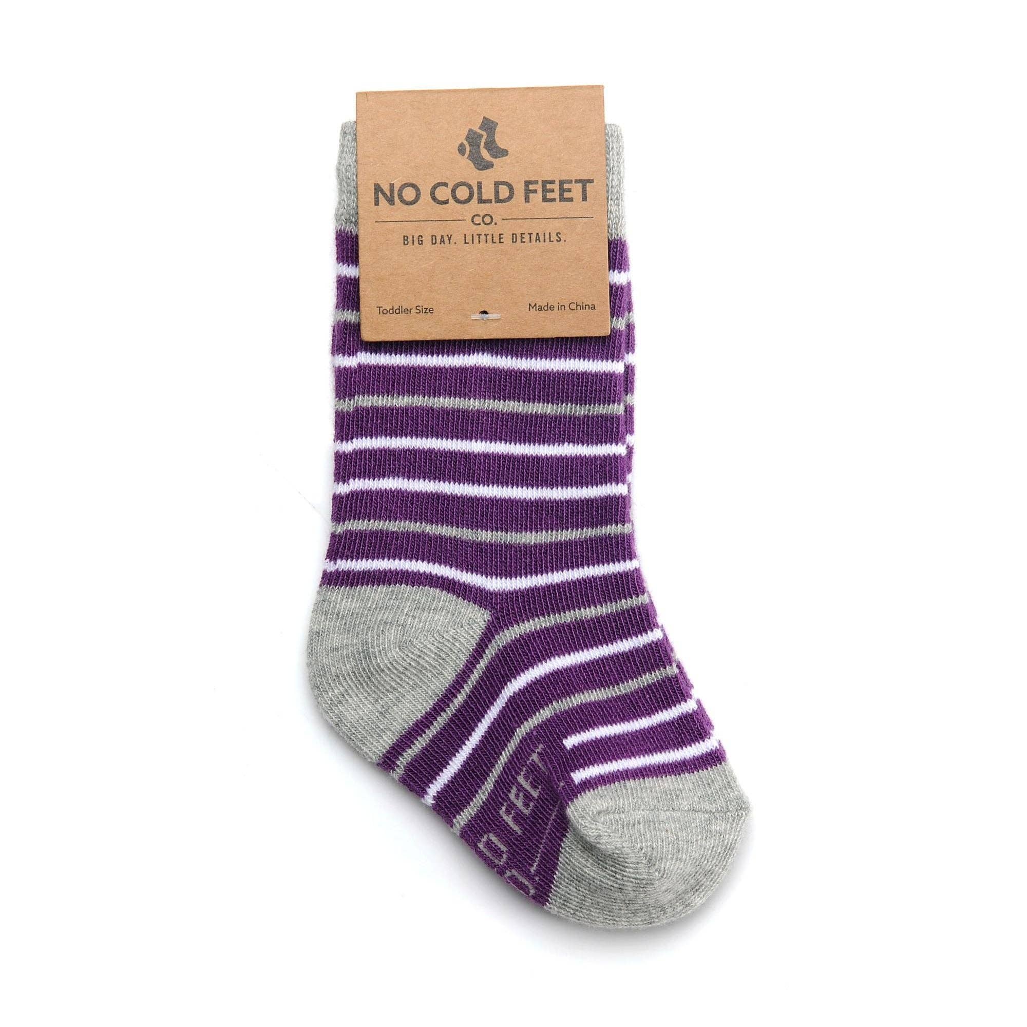 No Cold Feet - Wholesale Socks - Kids - Purple, Grey, and White Striped Toddler Socks1