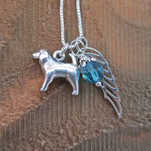 Spaniel Large Angel Wing Sterling Silver Necklace for wholesale by Dog Park Publishing