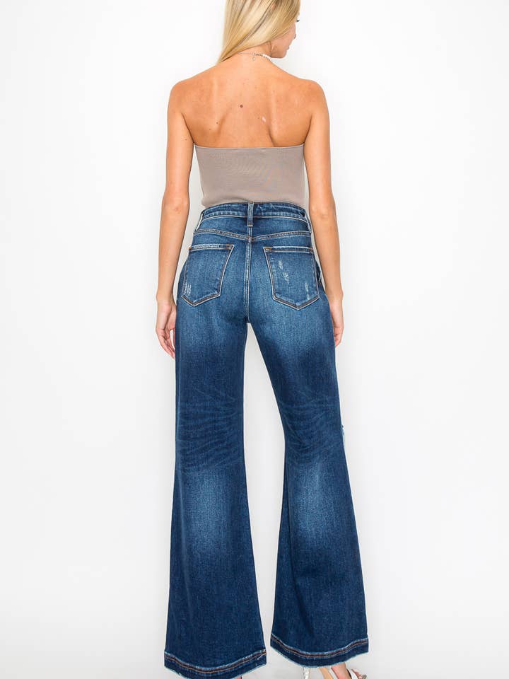 DARK ULTRA HIGH RISE RELAXED FLARE JEANS for wholesale on Faire