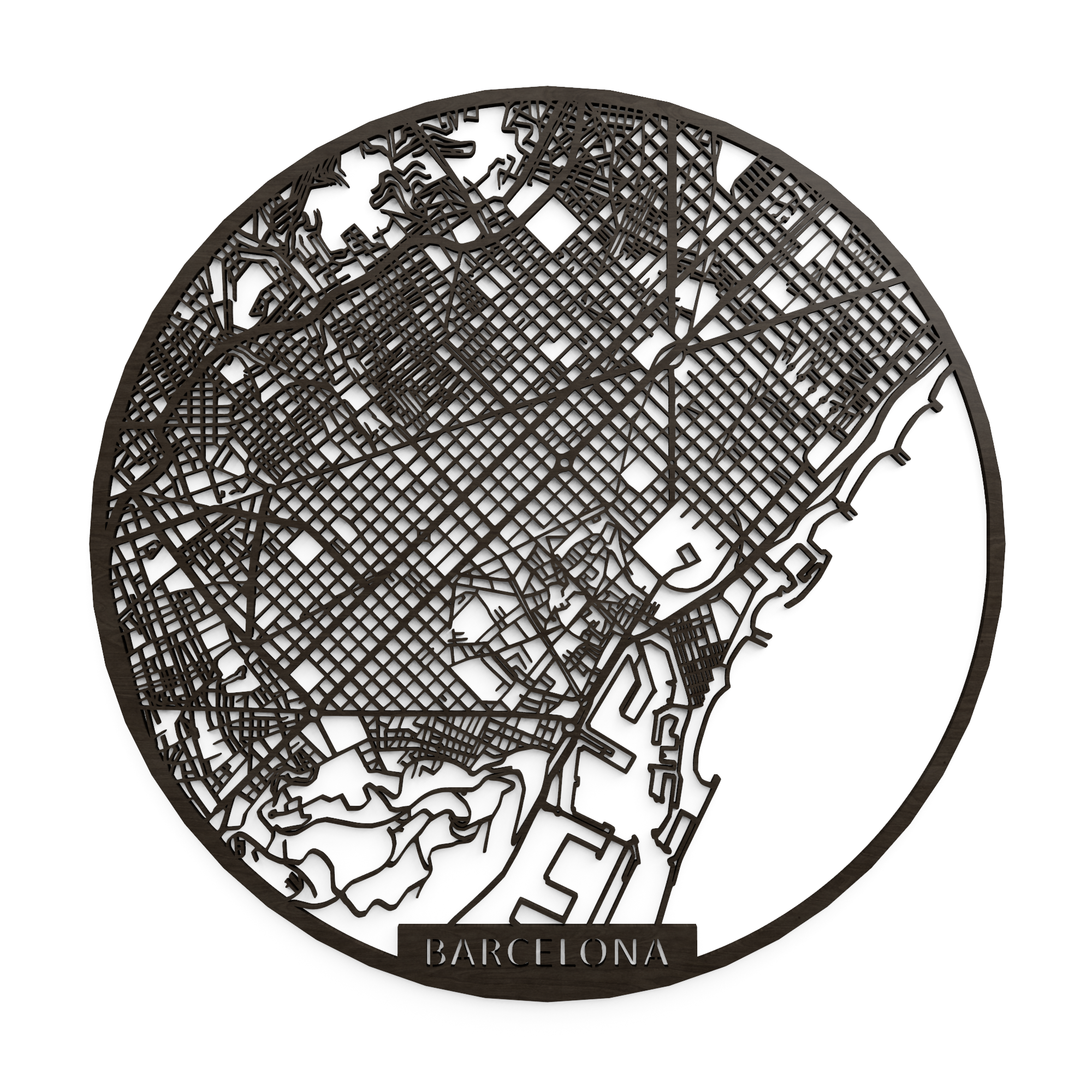Papurino - Wholesale Wall Accent - Wooden city map, Spain Barcelona round0