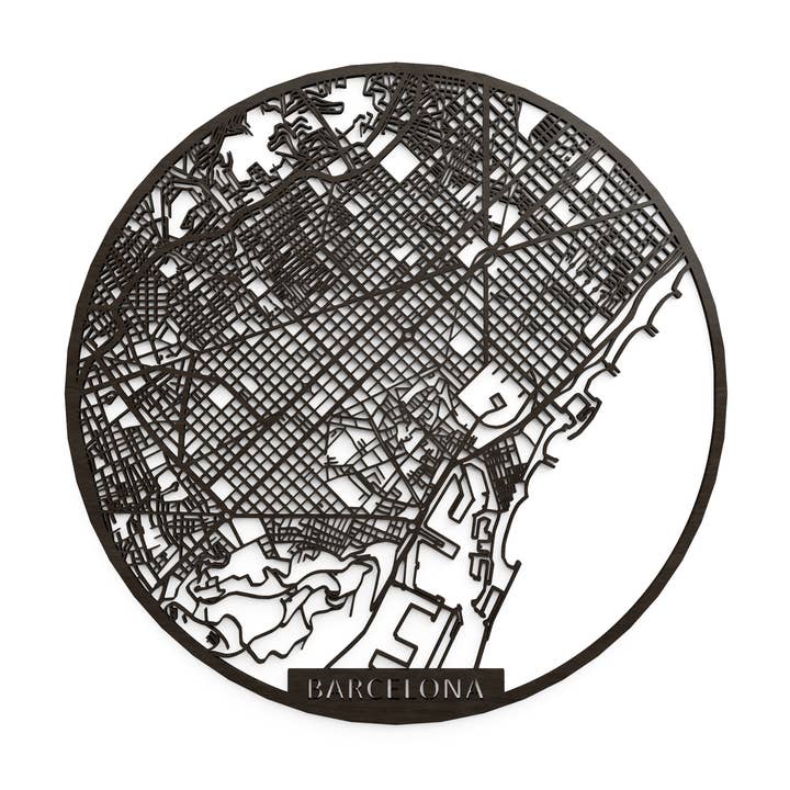 Papurino – wholesale Dimensionell/3D-väggkonst – Träkarta över staden, Spanien Barcelona rund