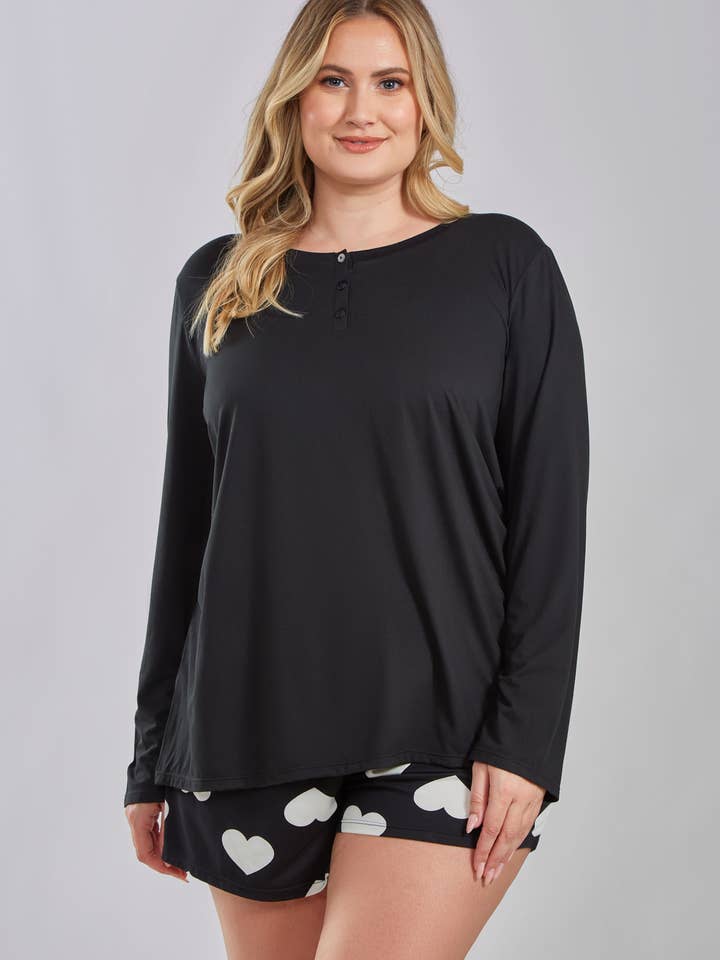 Delara Womans Henley Top and Shorts Sleep Set for wholesale by iCollection