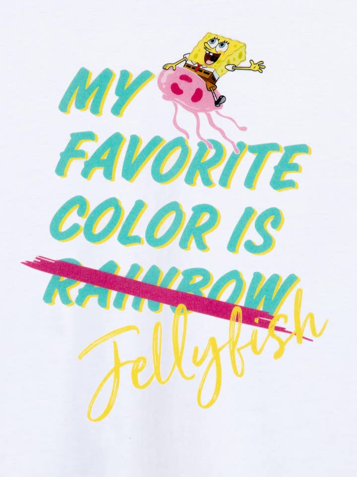 T-shirt blanc à manches courtes pour filles SpongeBob SquarePants avec méduse pour la vente par Vanilla Underground