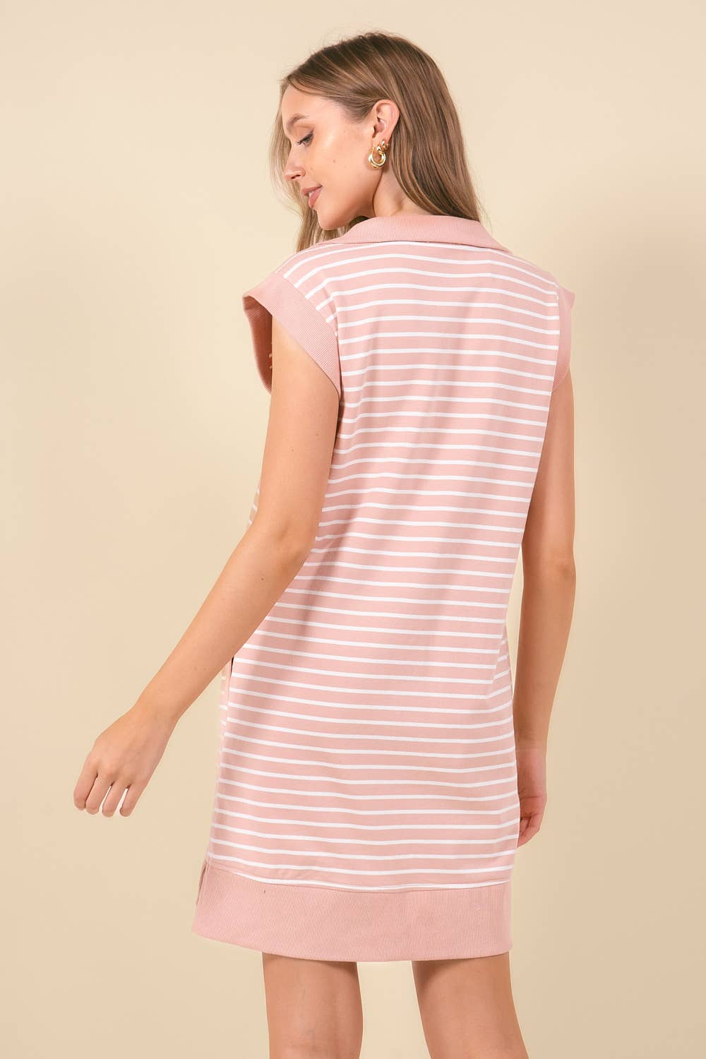 Doe and Rae - Wholesale Dress - Women's - STRIPED FRENCH MINI DRESS W/ SIDE POCKETS - 27871D8