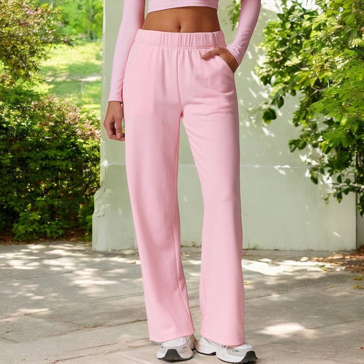 Active by Anna-Kaci – wholesale Lounge Sweatpants/jogging bottoms – Women's – Elastic Waist Wide Leg Sweatpants with Pockets for Lounge13