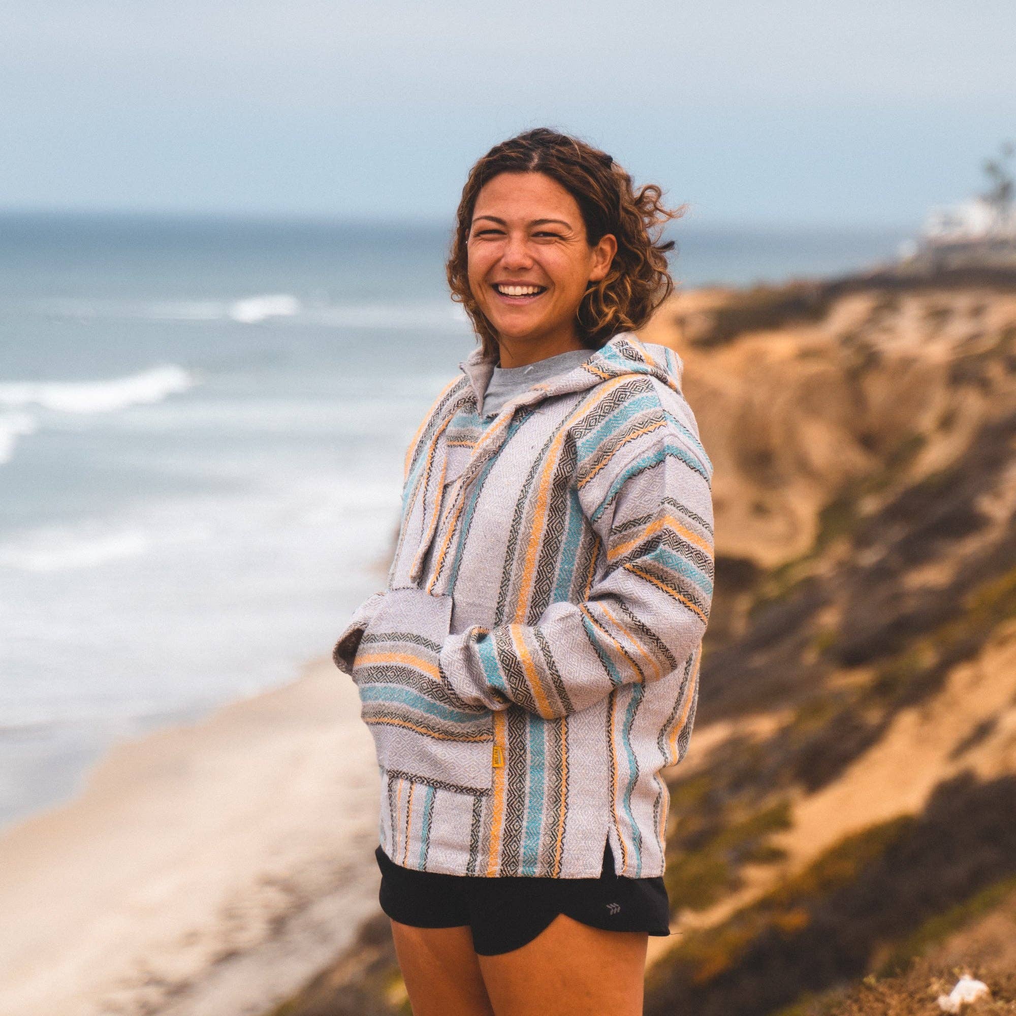 West Path - Wholesale Hoodie - Unisex - Mexican Poncho Baja Hoodie - Soft Hooded Sweater - Grey Blue3