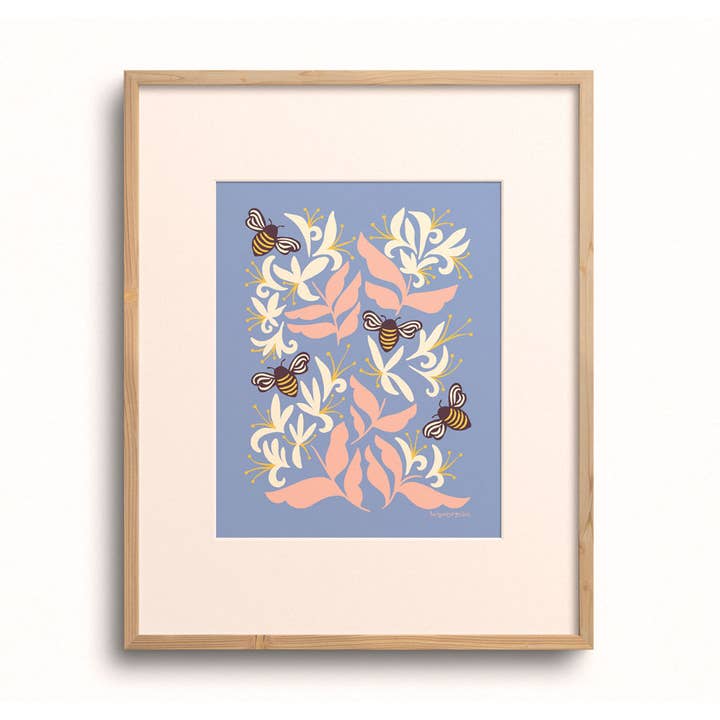 Bees & Honeysuckle Art Print for wholesale by Nuthatch Studio