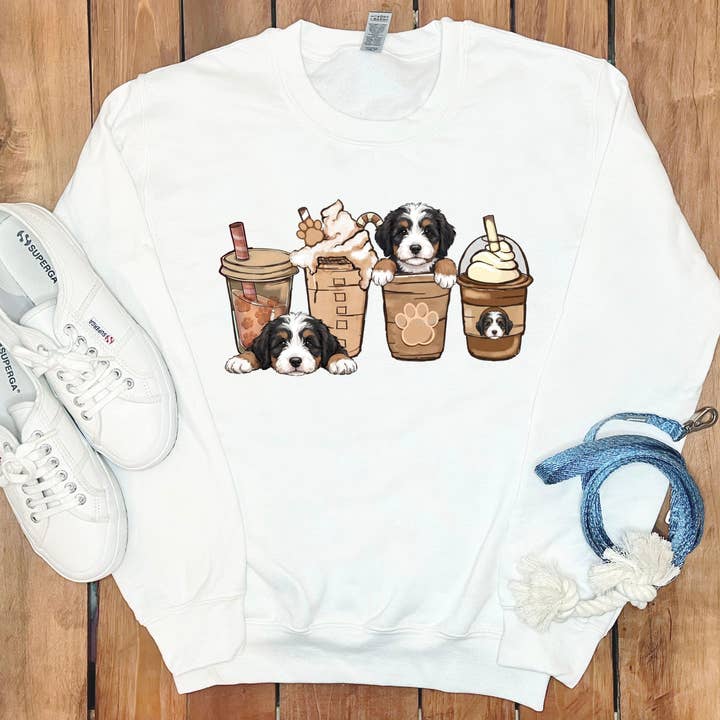 Bernedoodle Coffee Sweatshirt for wholesale by Puppy Jo