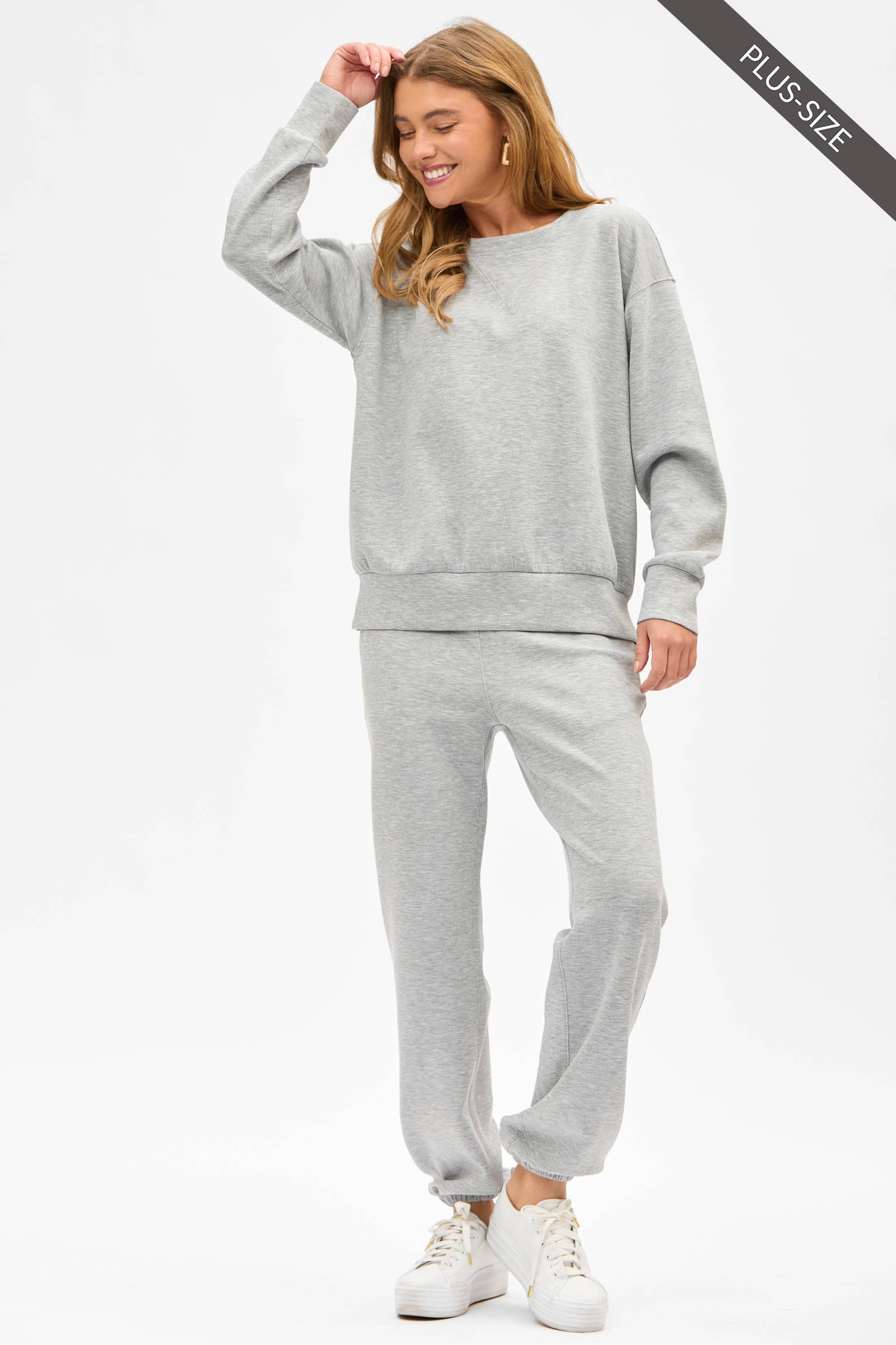 Dear Scarlett - Wholesale Lounge Set - Women's - PLUS SIZE Crew Neck Pullover + Jogger Set TRVSET-MALIBUP3