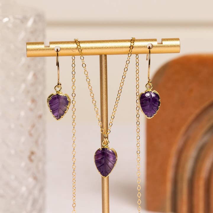 Amethyst Leaf Necklace & Earrings Set for wholesale by Soul & Little Rose