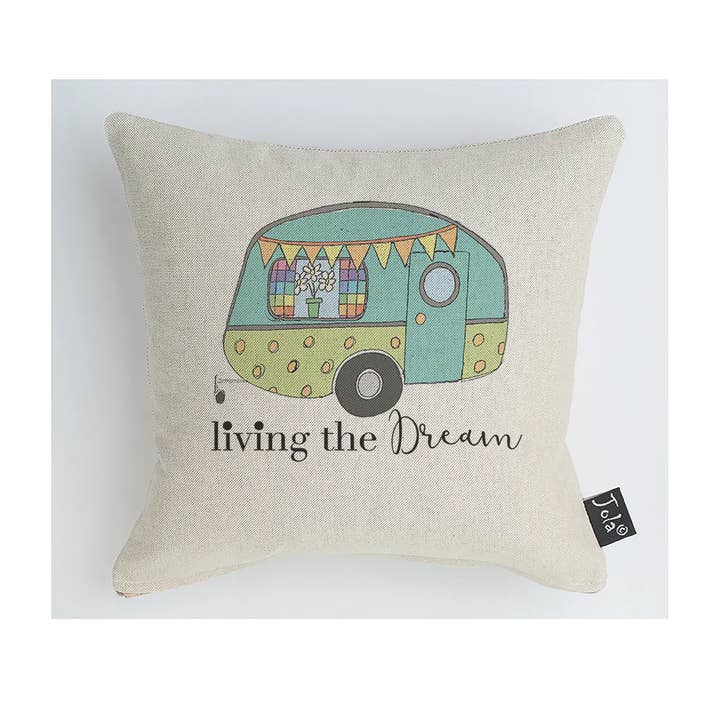 Living The Dream Caravan Cushion for wholesale by Jola Designs