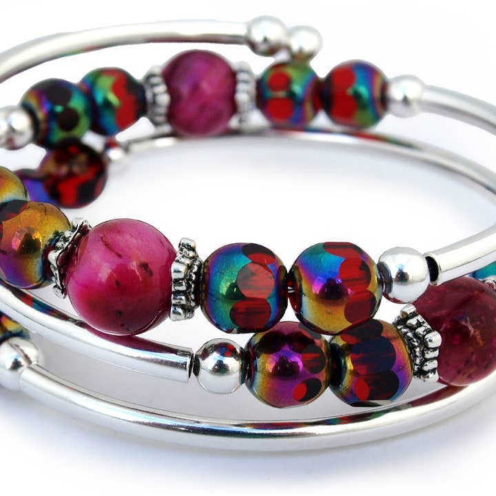 Mardi Gras - Rainbow cut glass & Tiger Eye Bracelet for wholesale by Crazyartgrrl Jewelry