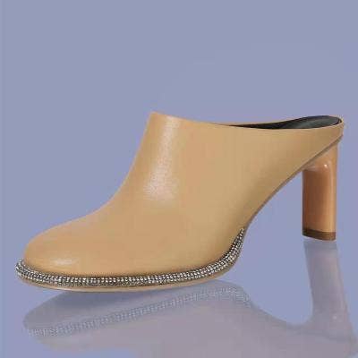 Crystal Sole Leather Mules Camel for wholesale by LAV-iSH
