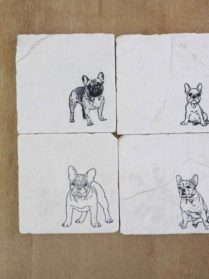 French Bulldog Coaster Set of 4 for wholesale by Lace, Grace & Peonies Marble Coasters