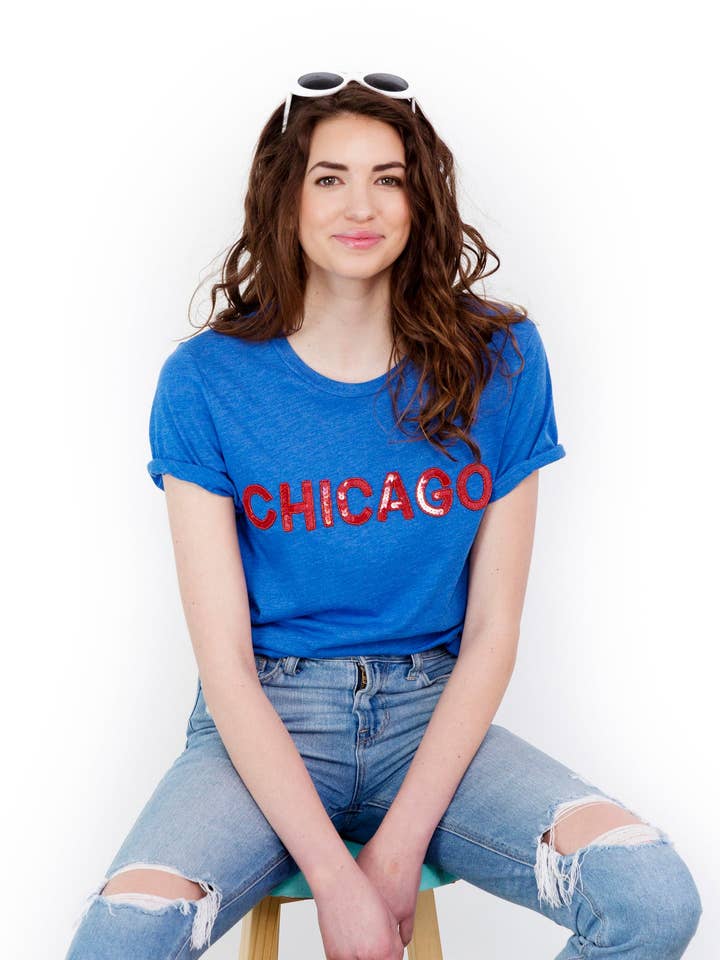 Camiseta Chicago Sequin Crew por atacado de Locale