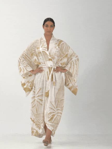 Lost in Paradise Taupe Mira Kimono for wholesale on Faire6